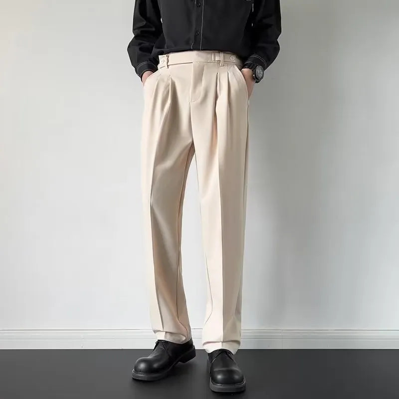 Men's straight loose fit suit trousers in apricot and black colour options