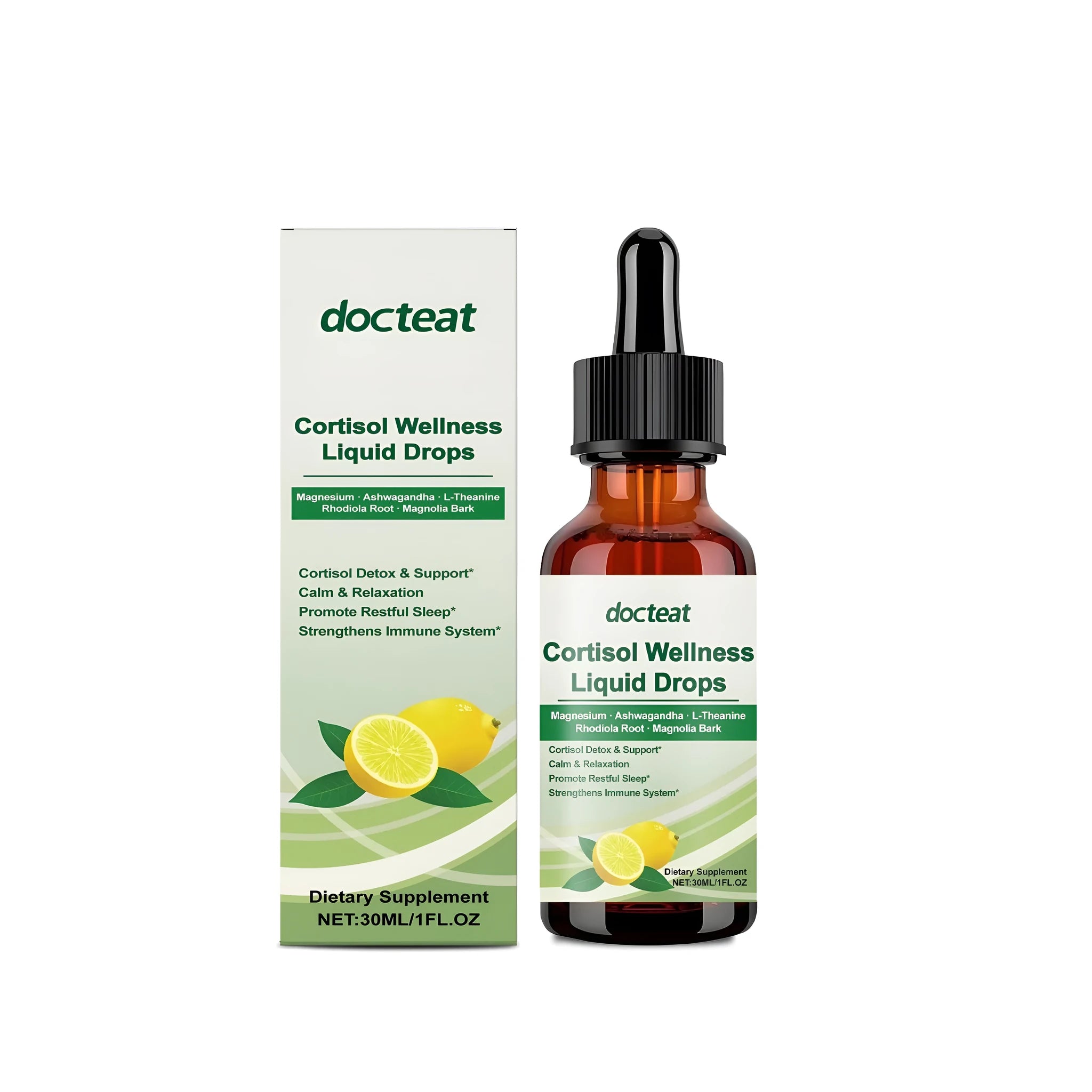 30ml bottle of body regulation supplement drops with a dropper