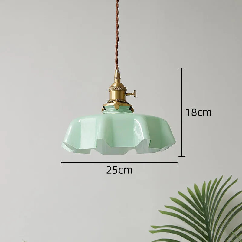 French Cream Nordic brass petal glass small droplight for bedroom home lighting