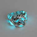 Adjustable Chinese-style dragon ring with luminous pattern in antiqued silver blue and green colours