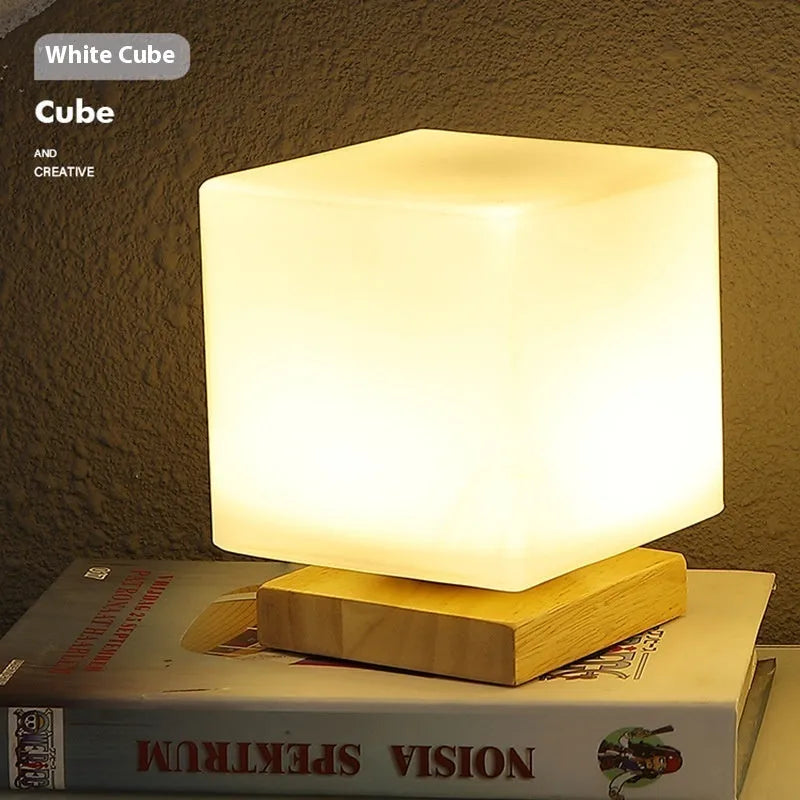 Nordic style solid wood USB table lamp with touch dimming control
