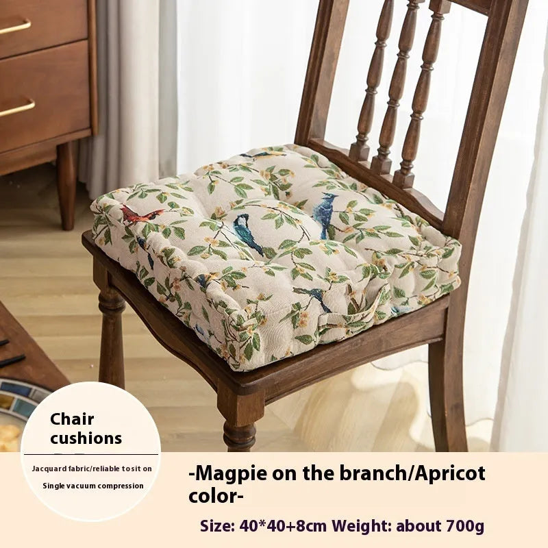 American-style square dining chair back cushion with floral pattern showing 8cm thickness