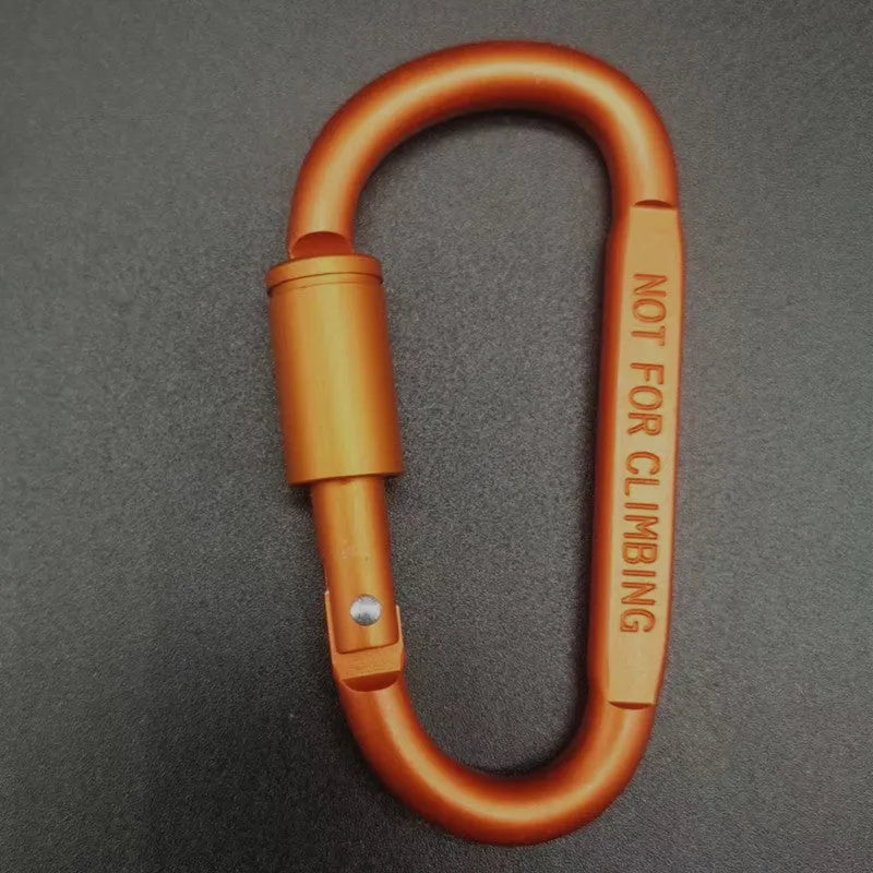 D-type aluminium carabiner with lock measuring 8cm in multiple colour options
