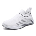 Men's black and white mesh sock sneakers with a striped design and lace-up front.