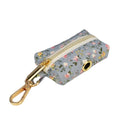 Floral polyester cotton dog collar set with matching leash, vest, bow, and poop bag accessories