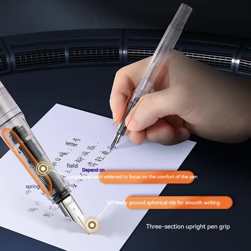 Student automatic suction pen set with ink feeder showing 0.38mm and 0.5mm pen head options