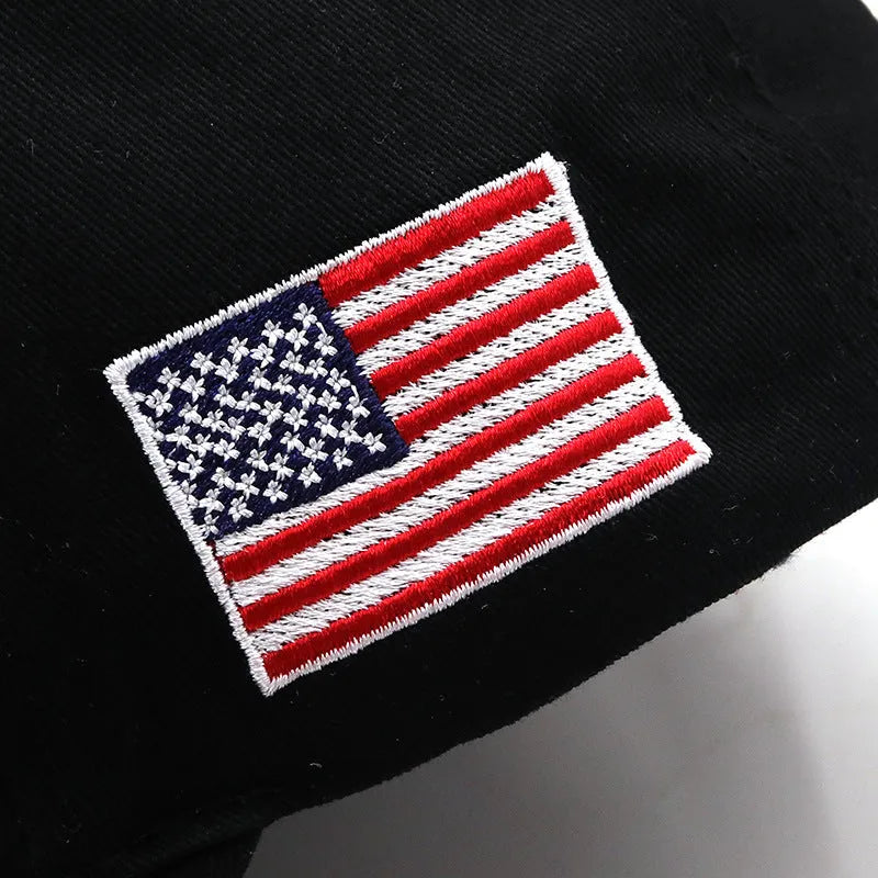 Cotton baseball cap with USA embroidery, adjustable fit, available in navy blue