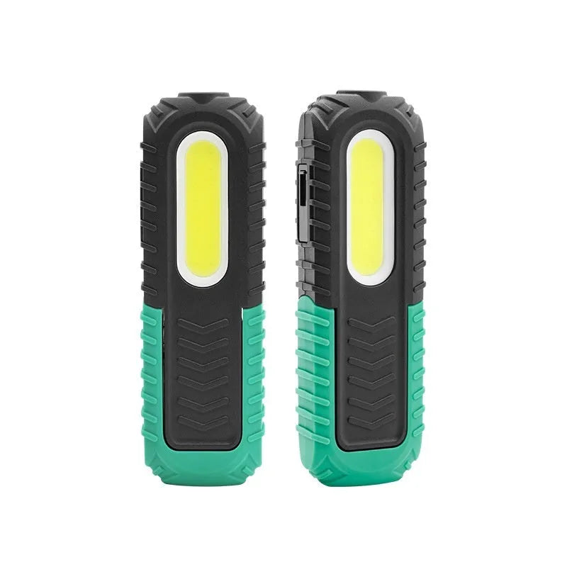 Black and green USB rechargeable auto repair work light with PET-coated housing