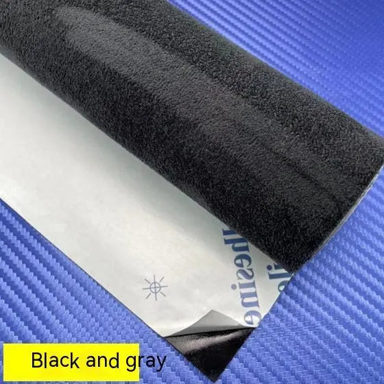 Sheet of self-adhesive elastic suede in beige colour, showing its thickness and adhesive backing.