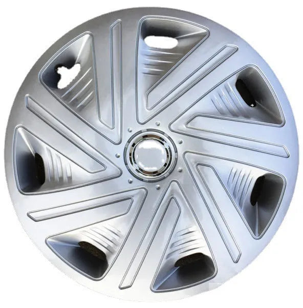 Universal silver ABS plastic wheel hub cover for a car on a 15-inch wheel.