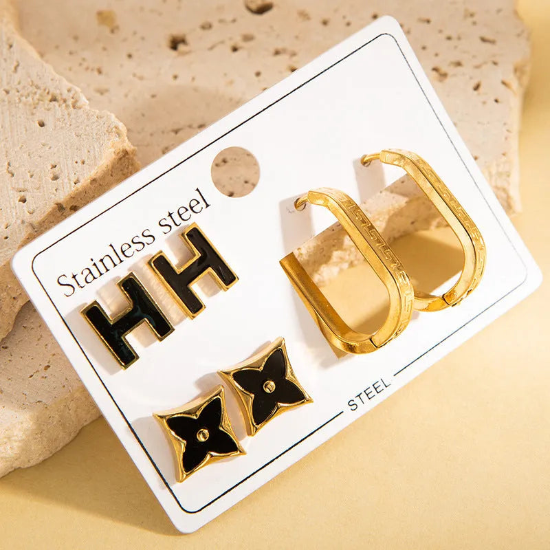 Women's non-fading stainless steel earrings set 3 pairs love butterfly fashion OL style
