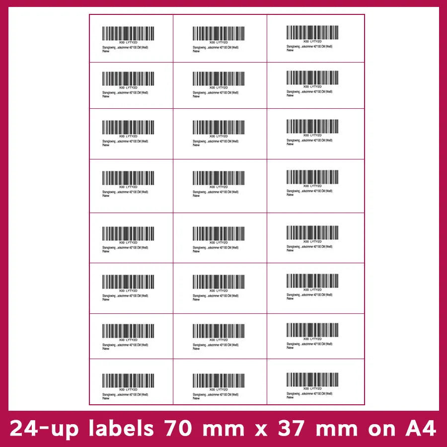 FBA barcode labels paper A4 sheets in multiple grid formats for Amazon serial numbers