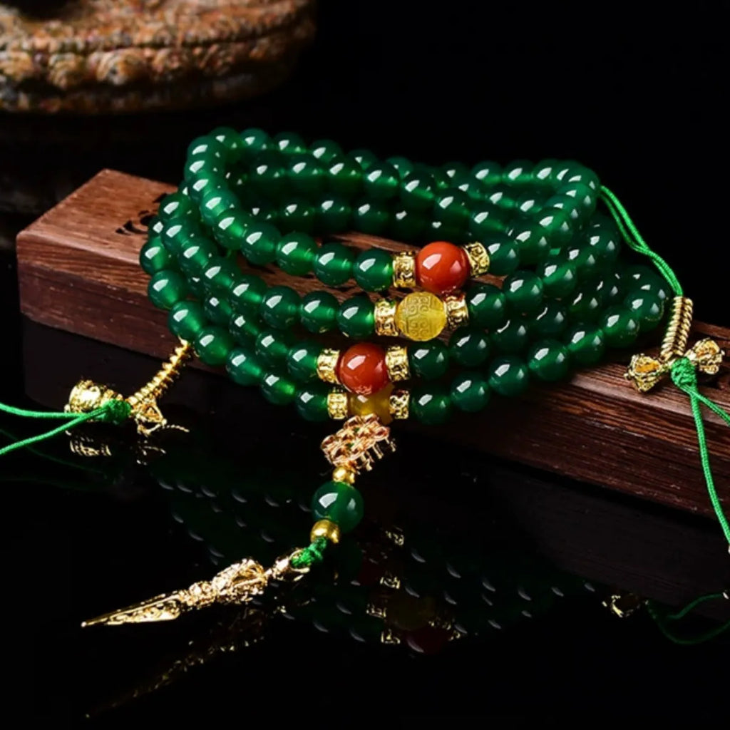Brazil natural green agate multi-circle bracelet in 6mm, 8mm, or 10mm bead sizes.