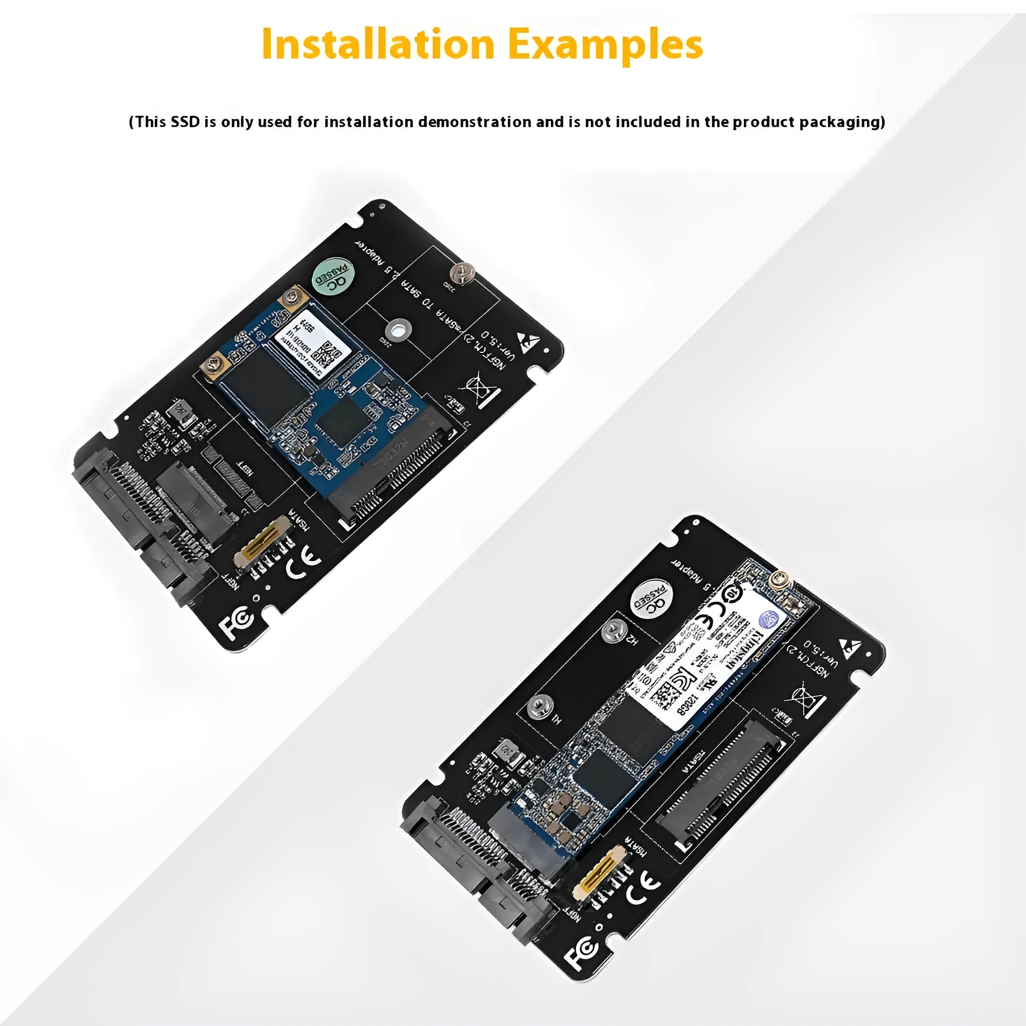 Two-in-one solid state hard-disk cartridge adapter card with mSATA and NGFF M.2 slots and LED indicator on 65x90mm PCB