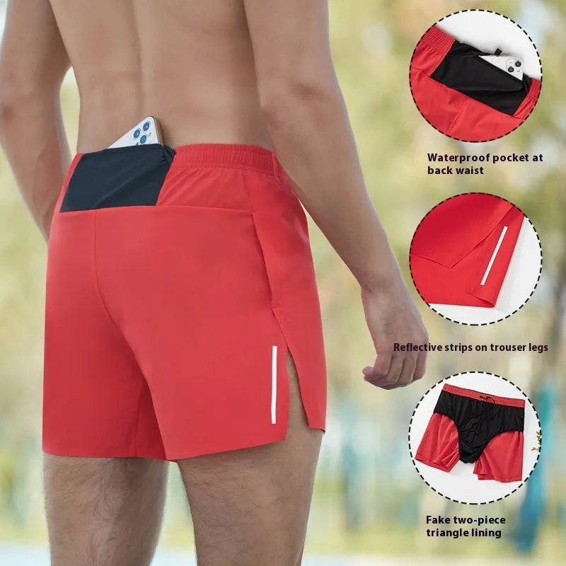 Men's off-road running shorts in red, black, navy blue, or grey with high waist design