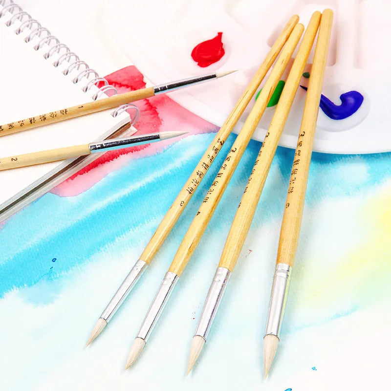 Six wooden pen brushes for wool crafting with fine-pointed bristles
