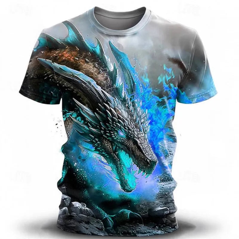 Men's black t-shirt with a detailed 3D wind dragon graphic print on the front.