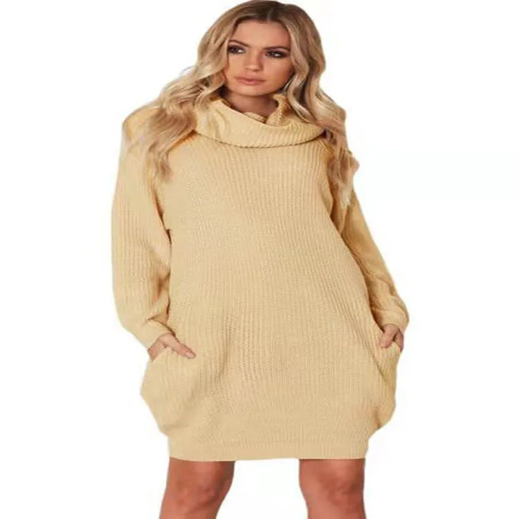 Women's lapel neckline pullover sweater with front pockets in imitation cashmere fabric