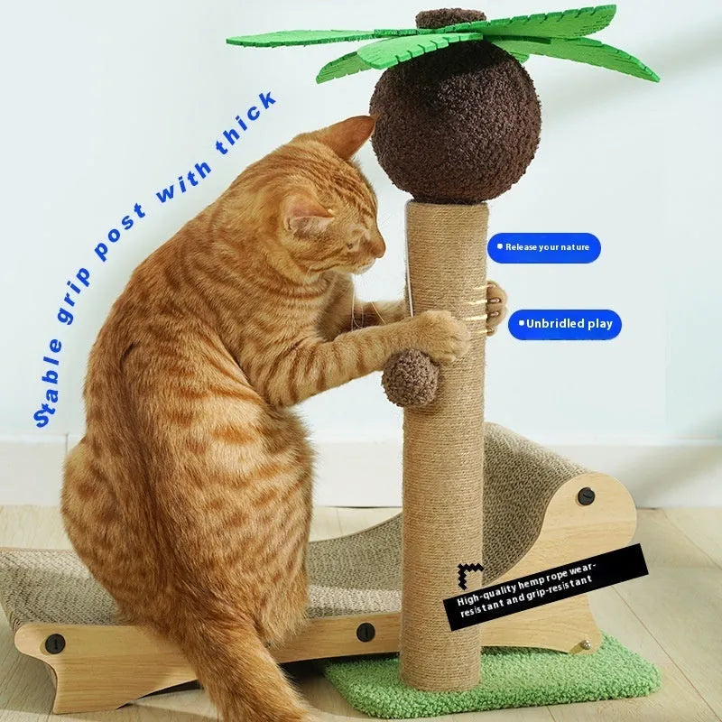 Wooden beach chair design cat climbing frame with scratch board surfaces and elevated pet bed