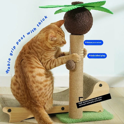 Wooden beach chair design cat climbing frame with scratch board surfaces and elevated pet bed