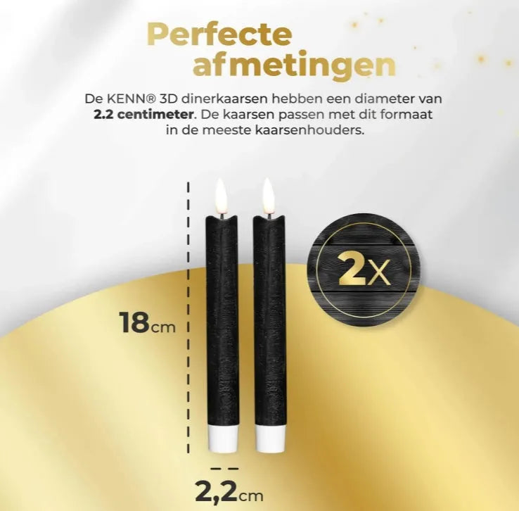 Set of four slim black LED taper candles with a realistic 3D flickering flame effect.