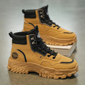 Men's Martin boots in black and yellow with artificial PU upper and mid-calf height