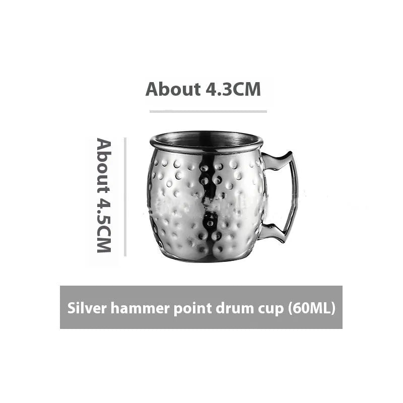 Stainless steel Moscow Mule cup with copper plating in a choice of colours and hammered or smooth finish.