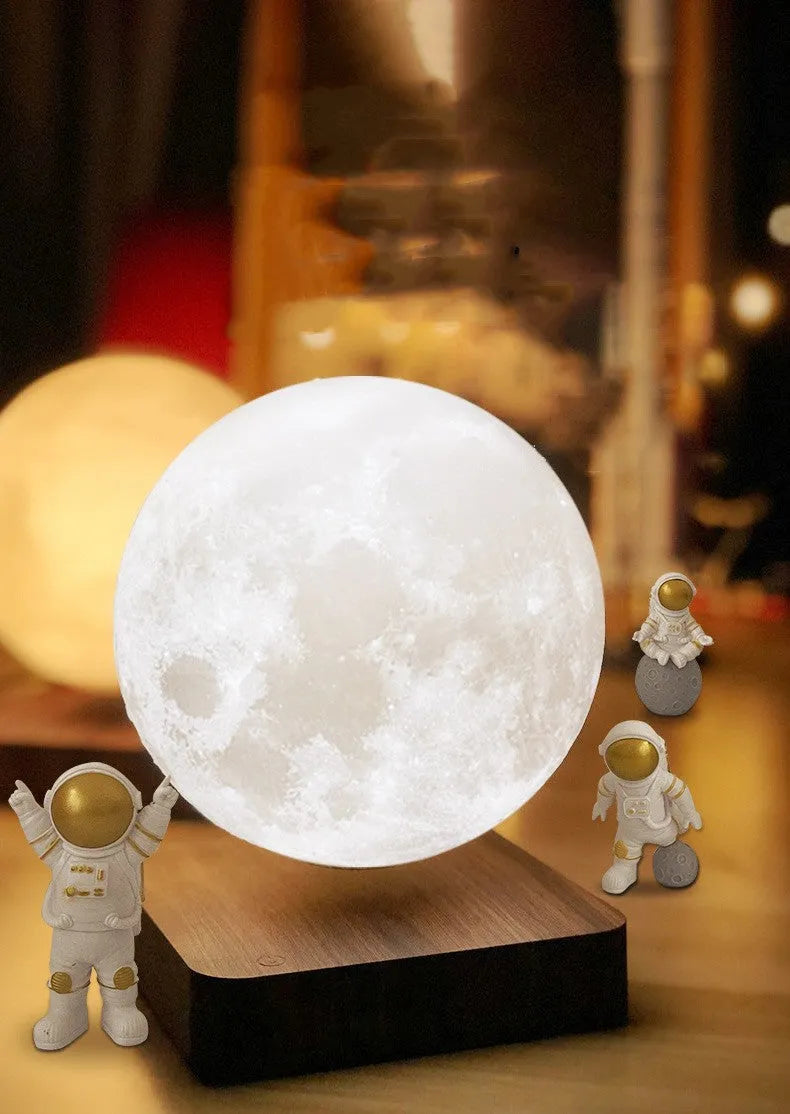 Magnetic levitation moon planet night light floating with LED glow and astronaut figures