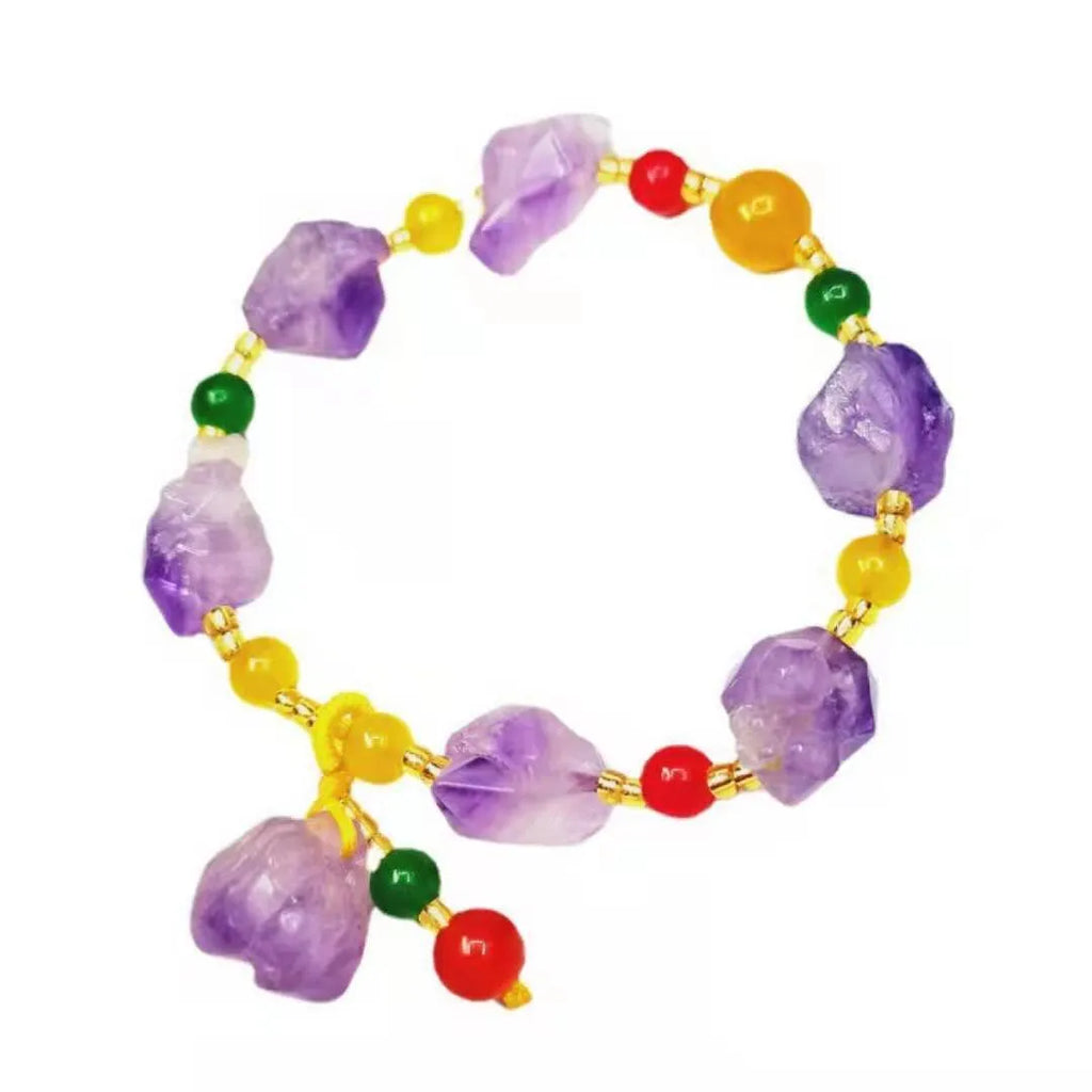 Natural shaped amethyst bracelet with fu character charm for women's jewellery