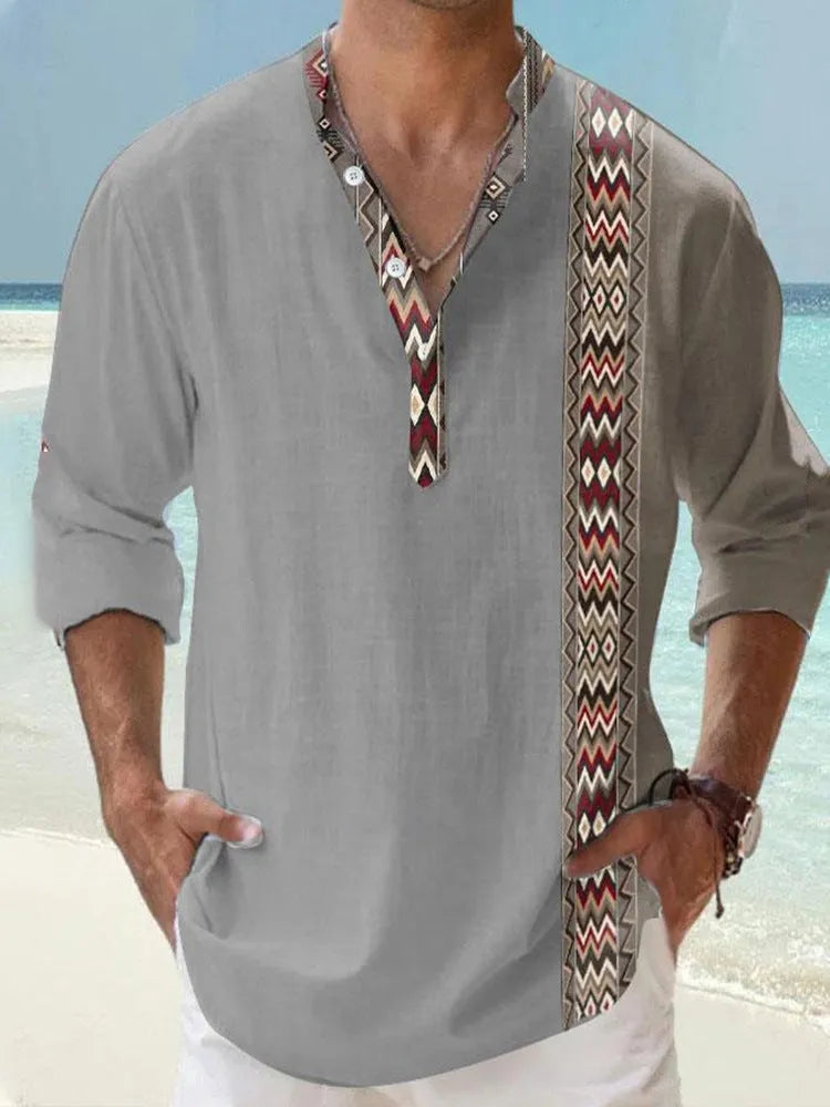 Long sleeve Hawaiian shirt with thin fabric and stripe pattern in cardigan style