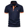 Close-up of a men's slim-fit t-shirt with a detailed embroidered deer design on the chest.