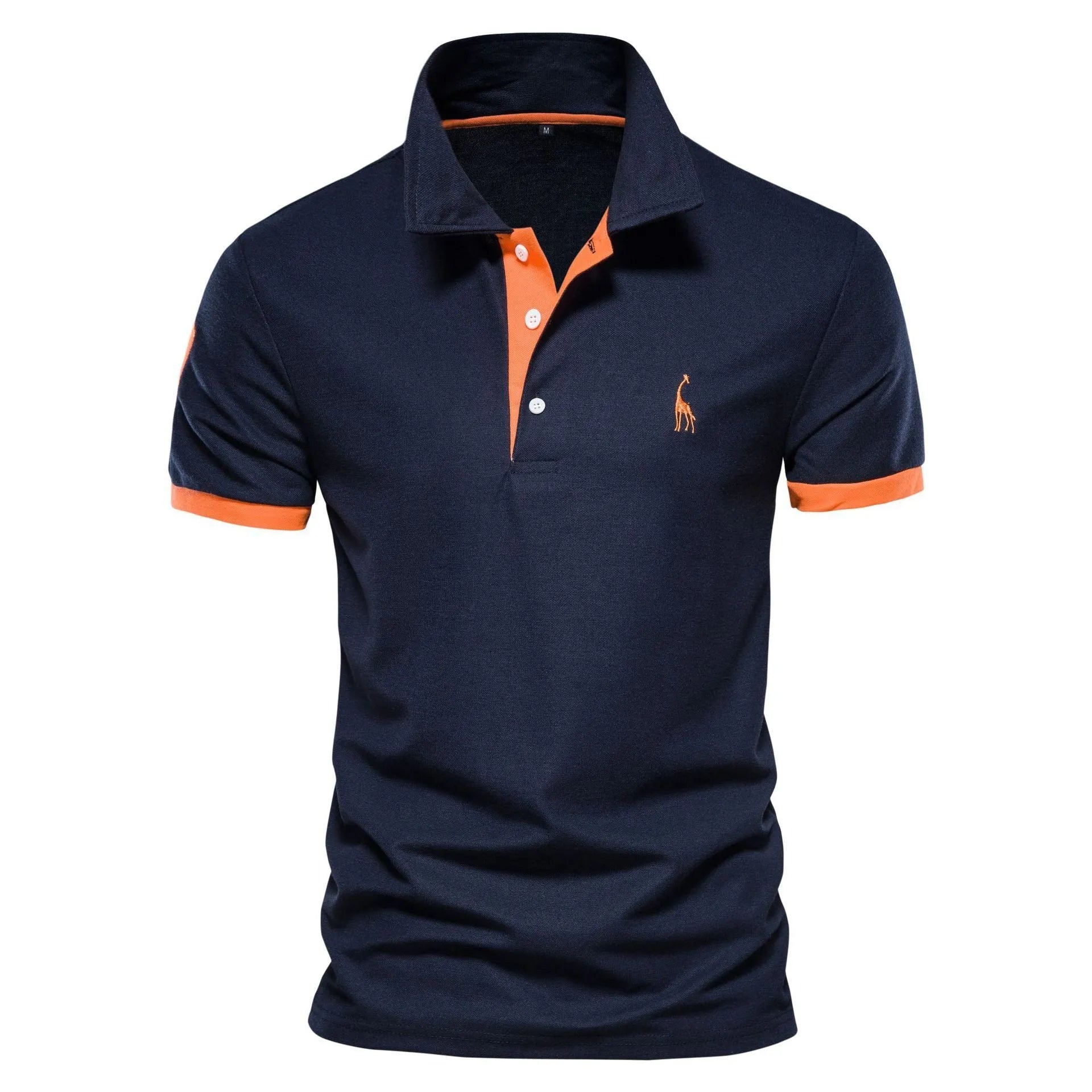 Close-up of a men's slim-fit t-shirt with a detailed embroidered deer design on the chest.
