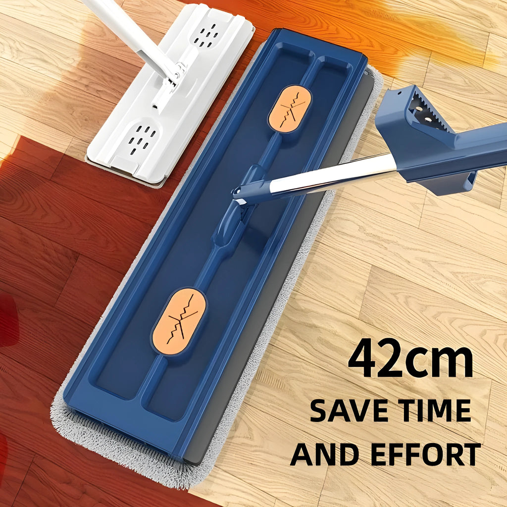 Large flat mop with stainless steel handle and rotating head for floor cleaning