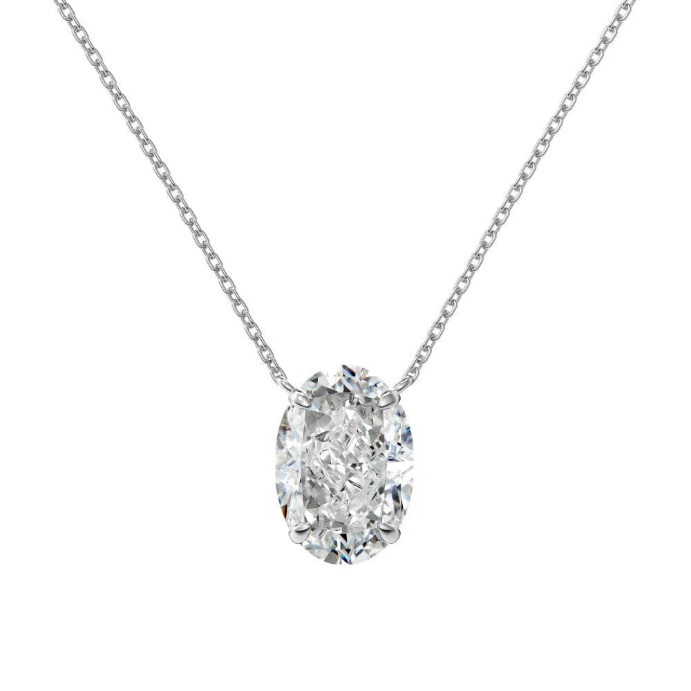 S925 sterling silver necklace with geometric oval ice flower pendant in gold or platinum plating.