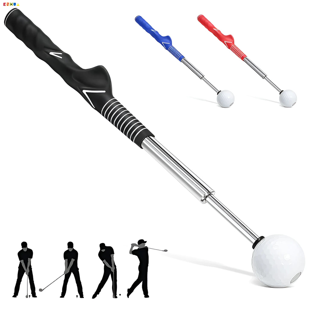 Telescopic golf swing training aid in stainless steel available in three colours