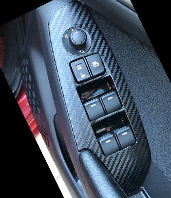 Four TPU protective films for 14-19 US/Canadian car dashboard door control panels in transparent and carbon fibre black