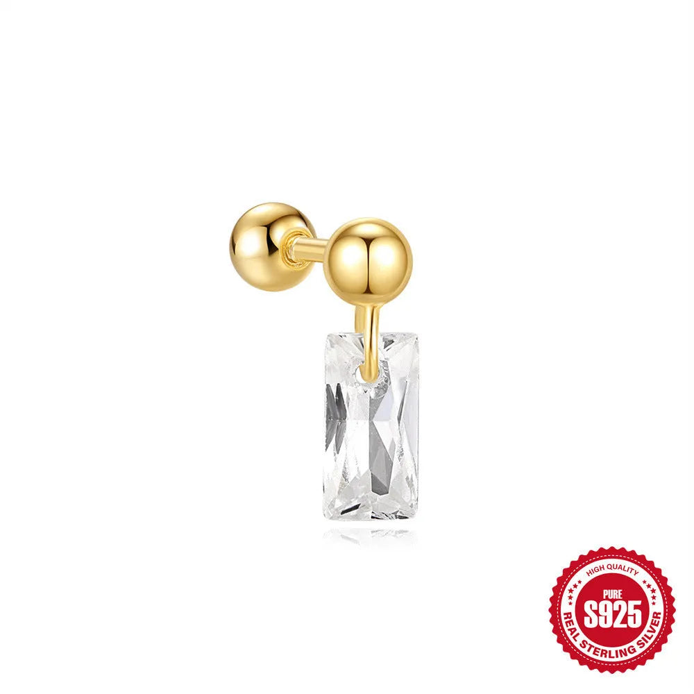 S925 sterling silver red square gravel stud earrings with floral design in gold electroplated finish