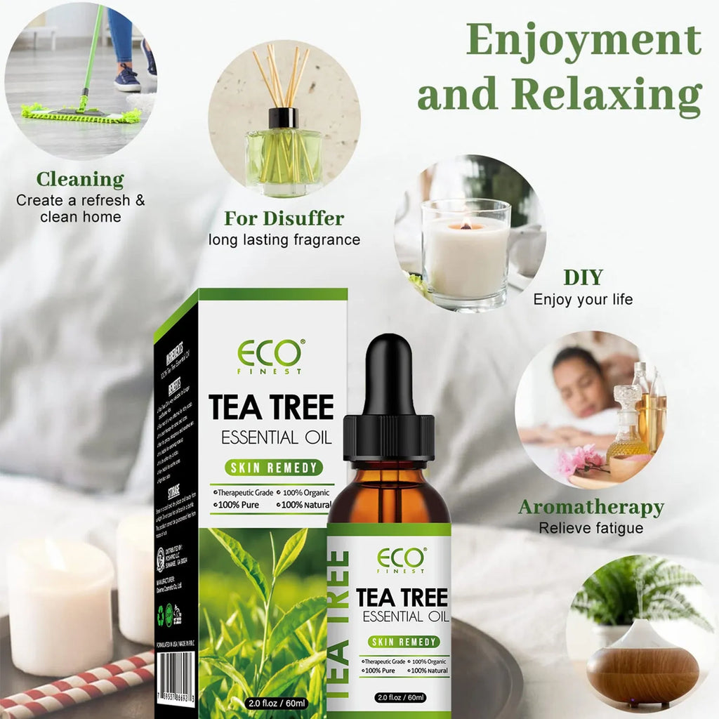 60ml tea tree essential oil bottle for facial acne treatment and massage application