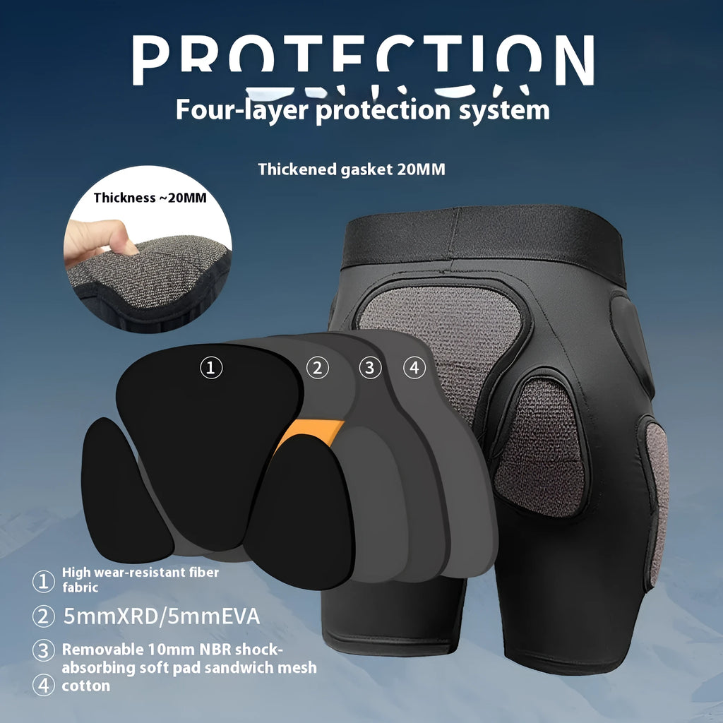 X-ray diffraction ski protective inner wear cushions for hip and knee protection during sports