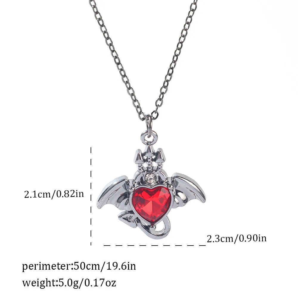 Gothic Halloween necklace with spider and bat alloy pendant on a chain.