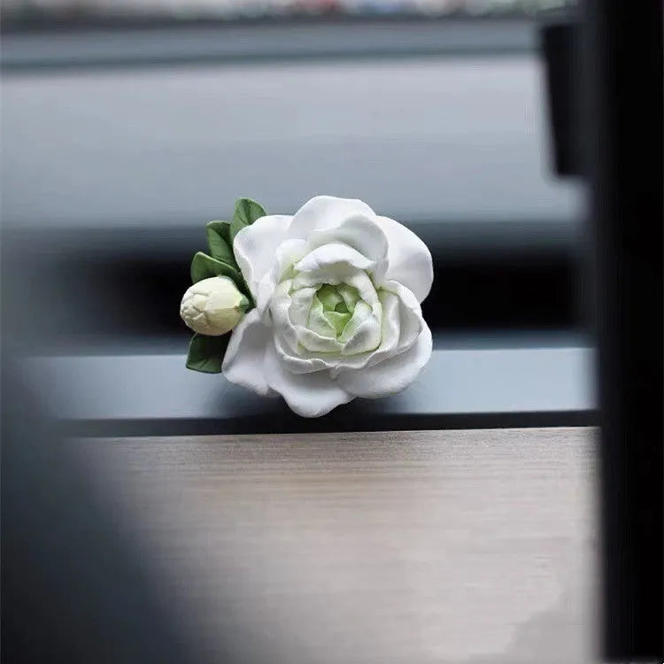 Jasmine car perfume solid gypsum vent clip freshener in beige white or fresh green with 5ml oil.