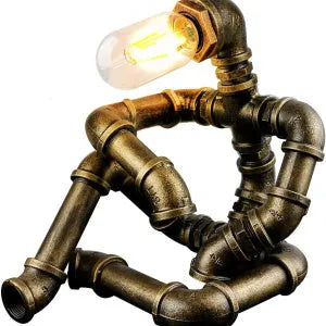 Robot Table Lamp vintage industrial desk light with iron pipe design green bronze finish