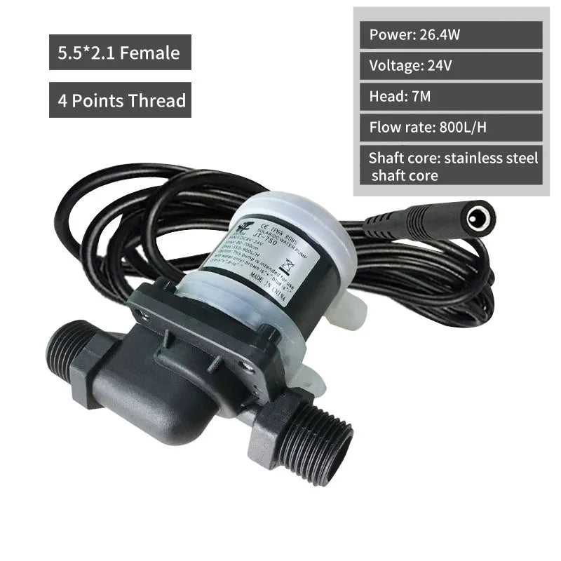 JT-750 DC horizontal water pump with threaded ports for solar heater and underfloor heating systems.