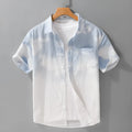 Men's light pink pure cotton short sleeve loose fit cardigan-style shirt