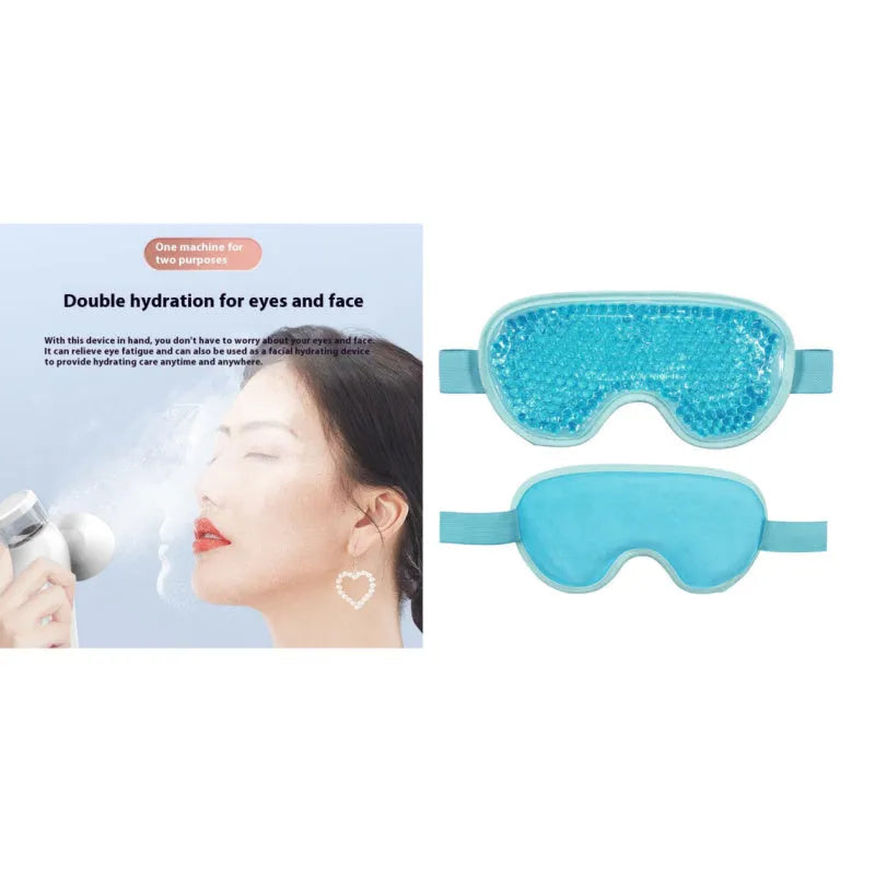 White portable rechargeable eye massager with cold hot compress functions and included accessories