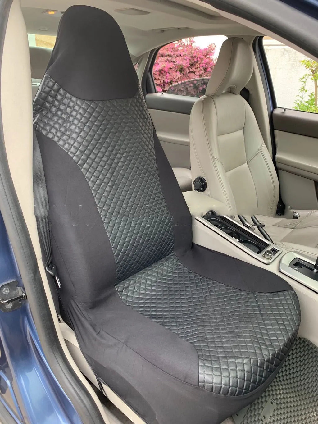 Black quilted PU and polyester fabric universal automotive seat cover