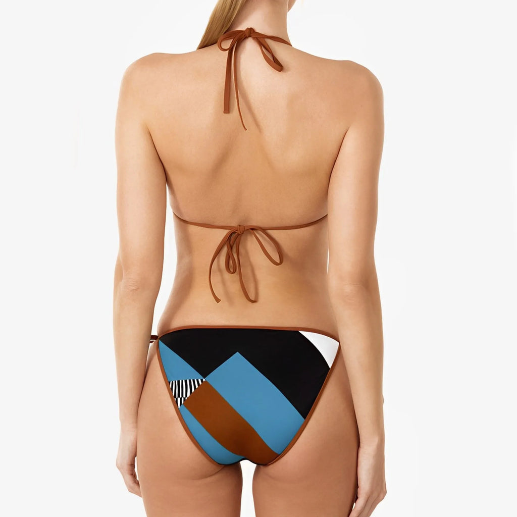 Women's skinny print split bikini swimsuit with backless sleeveless design