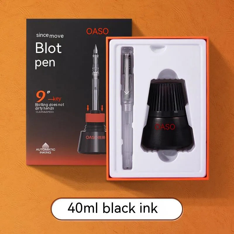 Student automatic suction pen set with ink feeder showing 0.38mm and 0.5mm pen head options
