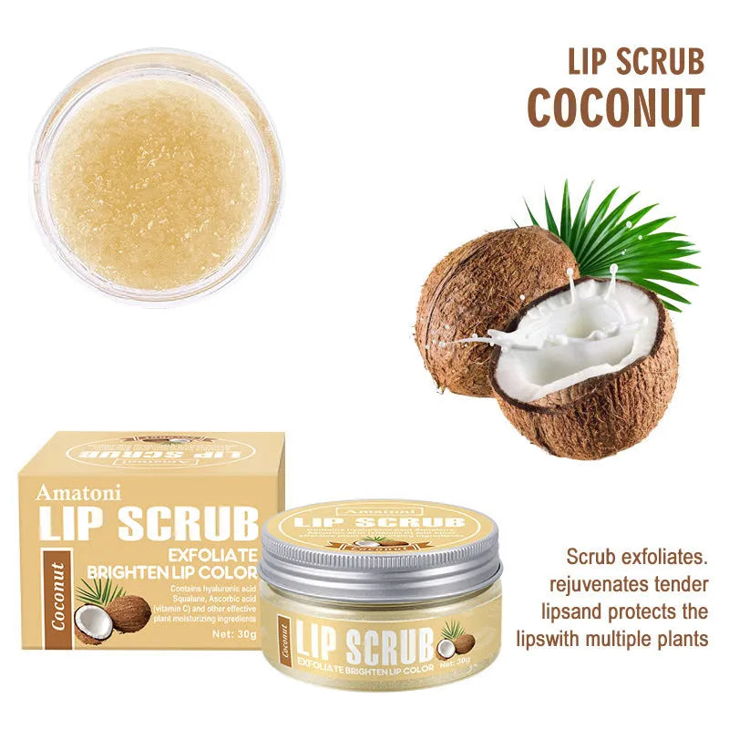 Pot of Amatoni fruit flavour lip scrub cream for exfoliating and moisturising lip care.