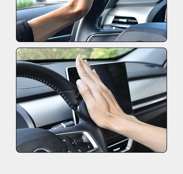 Black silicone steering wheel assist ball with metal bearing mechanism for single hand driving